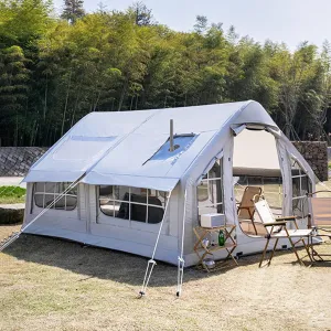 Inflatable Tent with Pump, Easy Set up Inflatable Camping Tent for 2-8 Persons, 4-Season Inflatable Tent, Glamping Outdoor Air Blow Up Tent, Family Camping Tent,Grey2