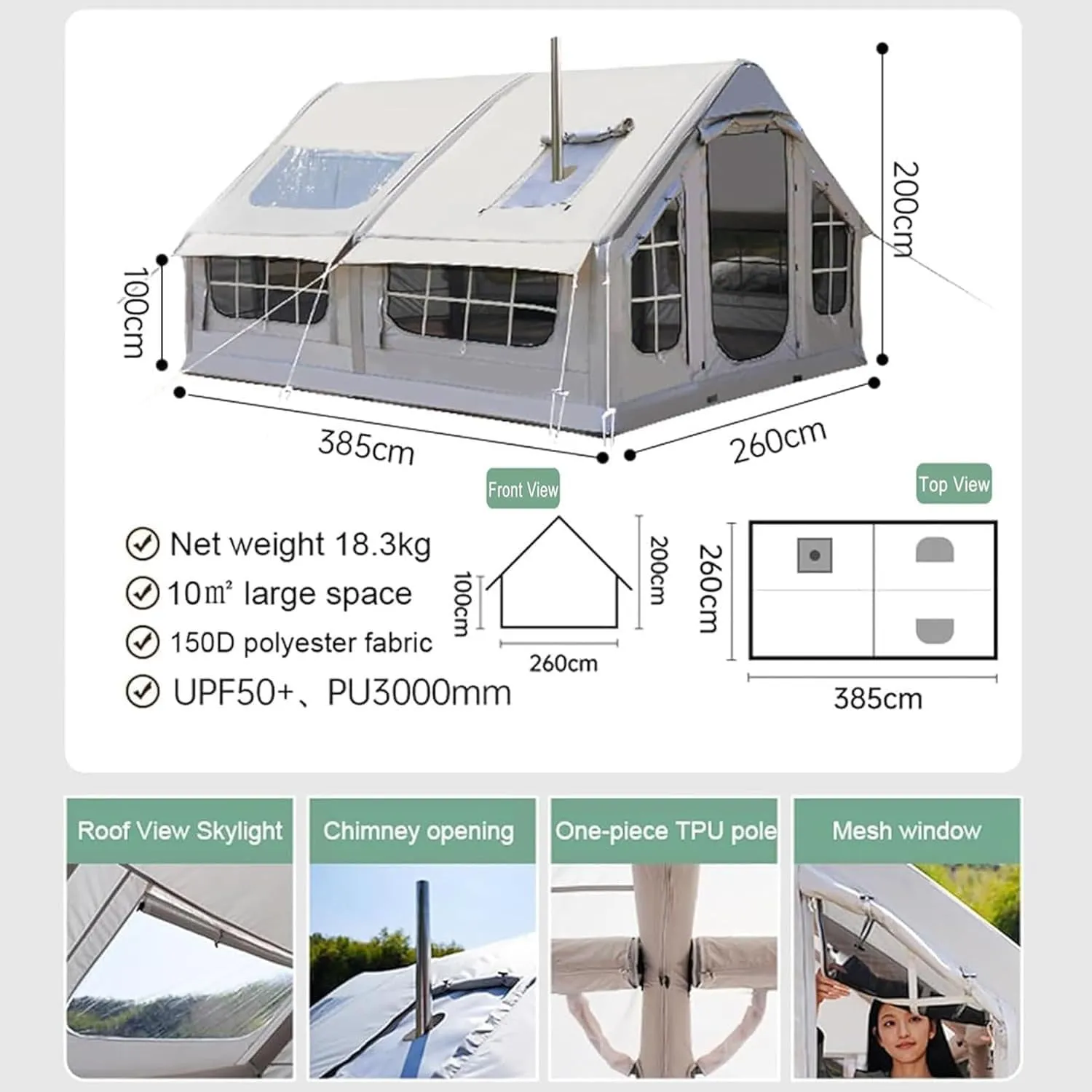 Inflatable Tent with Pump, Easy Set up Inflatable Camping Tent for 2-8 Persons, 4-Season Inflatable Tent, Glamping Outdoor Air Blow Up Tent, Family Camping Tent,Grey2