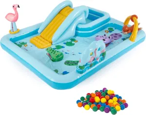 Intex 96 x 78 x 28 Ft Inflatable Jungle Adventure Play Center Spray Kiddie Pool & Small Plastic Multi-Colored Fun Ballz for Ball Pit, 100 Pack
