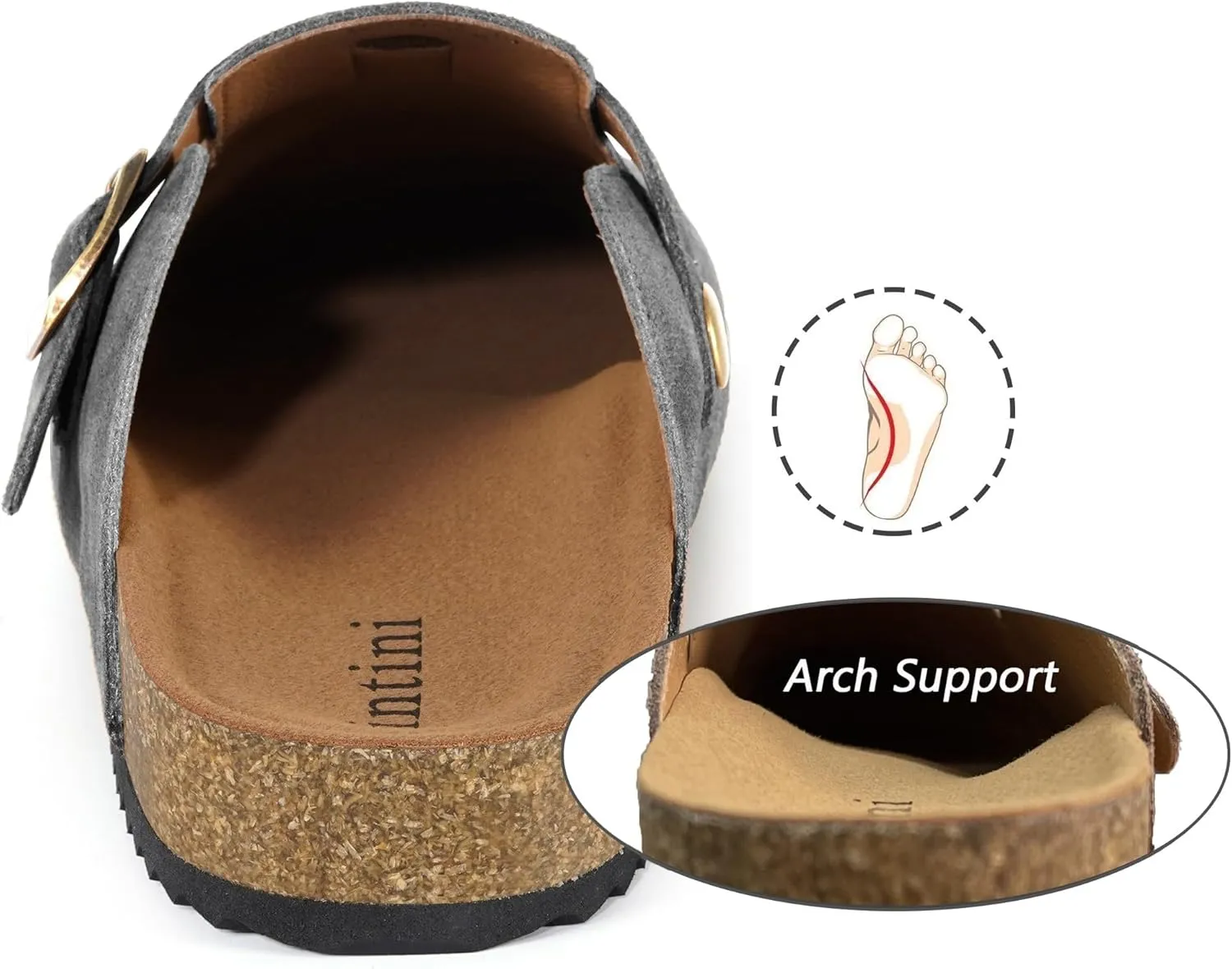 Intini Womens Suede Clogs Mens Leather Mules Cork Footbed Sandals with Arch Support