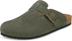 Intini Womens Suede Clogs Mens Leather Mules Cork Footbed Sandals with Arch Support