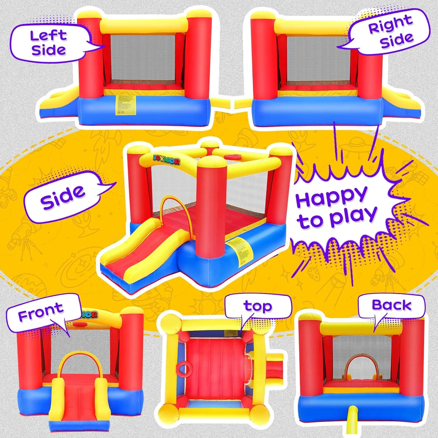 JOYMOR Inflatable Indoor Bounce House for Kids 3-6 w/Air Blower and Basketball Hoop, Small Bounce House for Kids and Toddlers Indoor Party, Indoor Bounce House with Slide for Toddlers