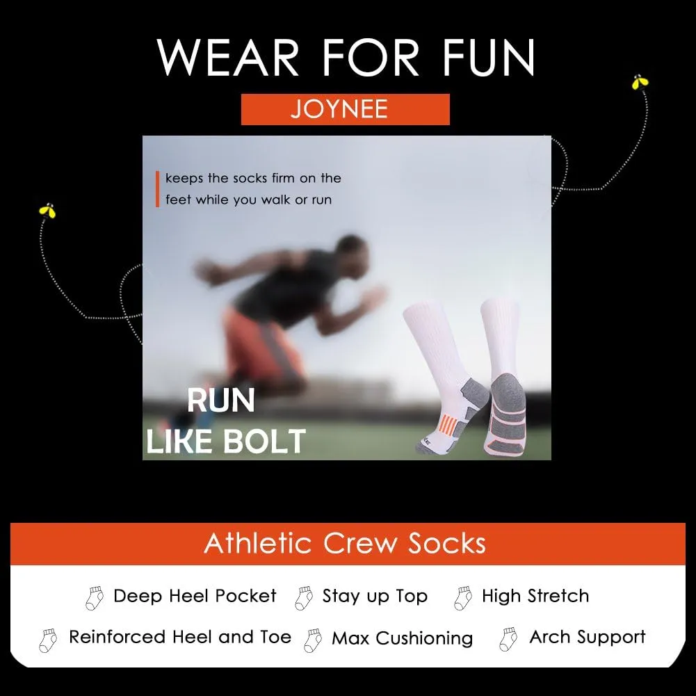 JOYNÉE Mens 6 Pack Athletic Cushion Crew Socks Performance Running Socks
