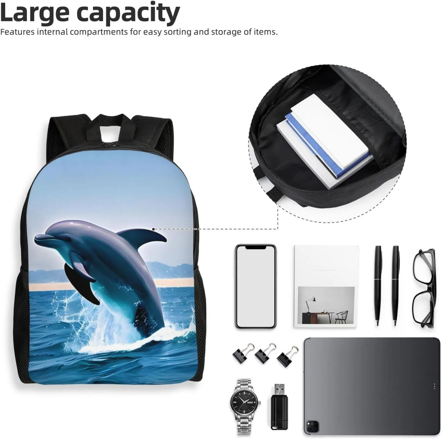 Jumping up dolphins Printed Travel Laptop Backpack for Men Women, Funny Daily Use Computer Bag, Waterproof Casual Daypack