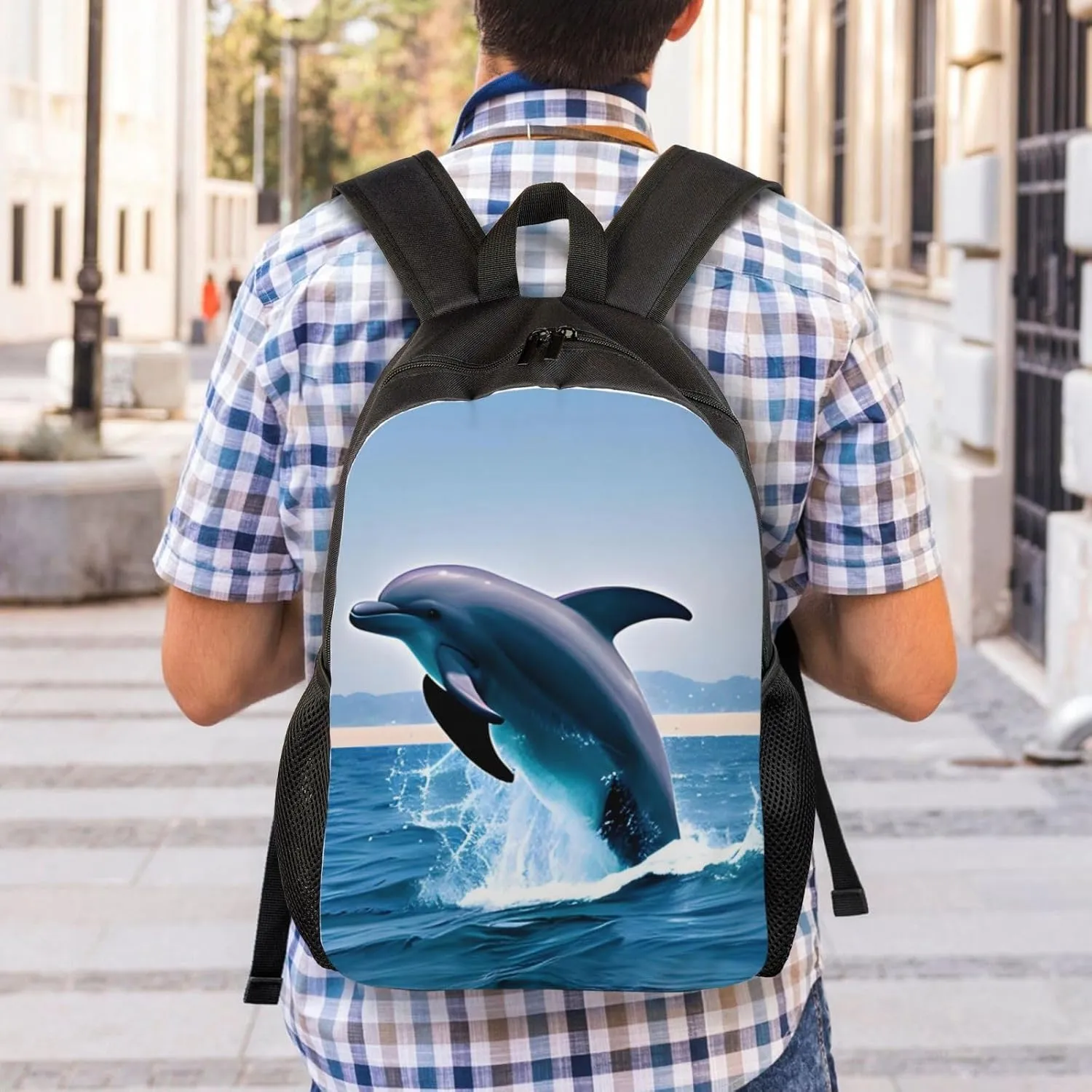 Jumping up dolphins Printed Travel Laptop Backpack for Men Women, Funny Daily Use Computer Bag, Waterproof Casual Daypack