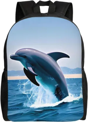 Jumping up dolphins Printed Travel Laptop Backpack for Men Women, Funny Daily Use Computer Bag, Waterproof Casual Daypack