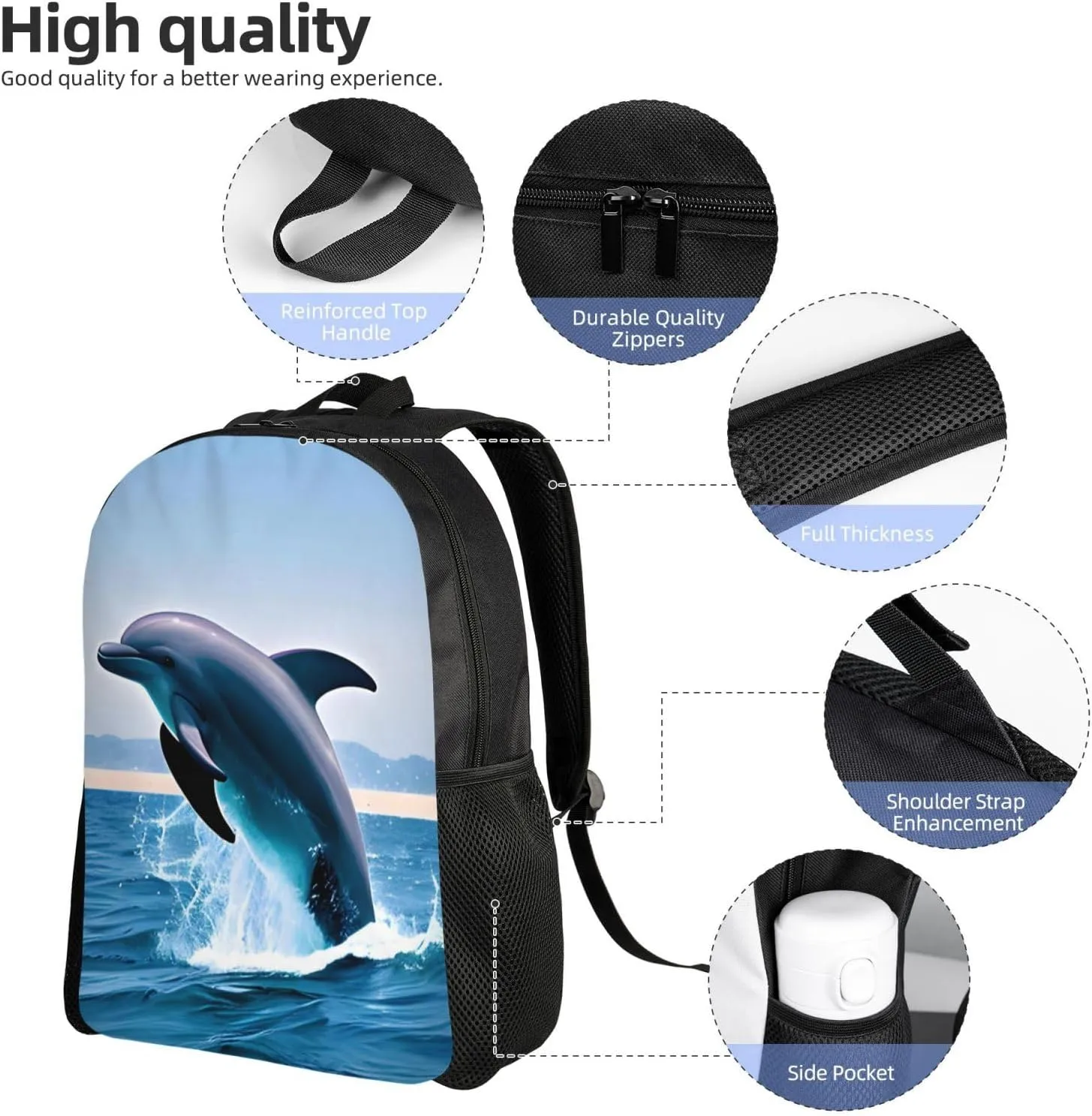 Jumping up dolphins Printed Travel Laptop Backpack for Men Women, Funny Daily Use Computer Bag, Waterproof Casual Daypack