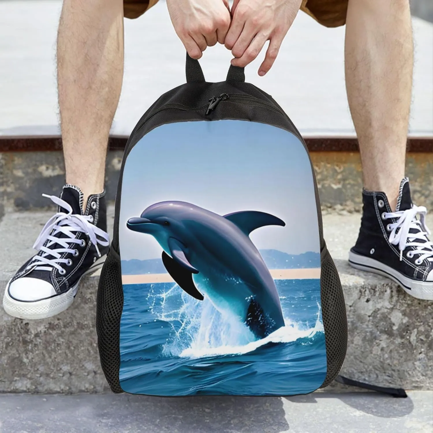 Jumping up dolphins Printed Travel Laptop Backpack for Men Women, Funny Daily Use Computer Bag, Waterproof Casual Daypack