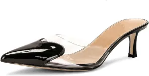 keleimusi Women's Kitten Heel Heart Heeled Mules Semi-transparent PVC Slip On Pumps Closed Pointed Toe Heeled Sandals for Women Dressy Party Wedding Shoes