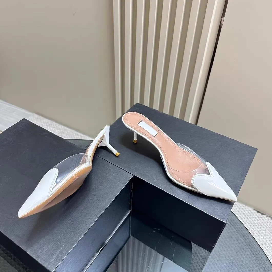 keleimusi Women's Kitten Heel Heart Heeled Mules Semi-transparent PVC Slip On Pumps Closed Pointed Toe Heeled Sandals for Women Dressy Party Wedding Shoes