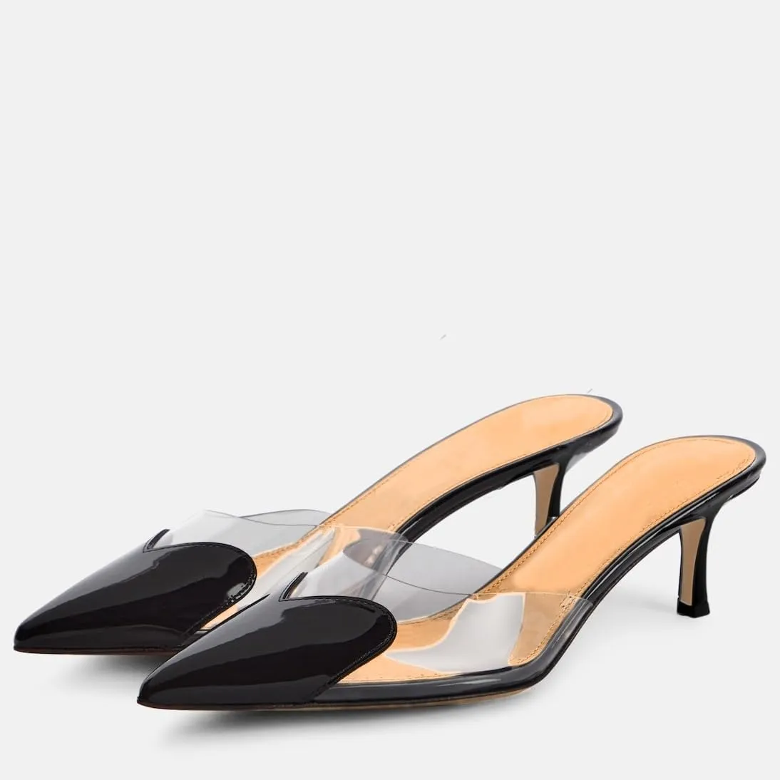 keleimusi Women's Kitten Heel Heart Heeled Mules Semi-transparent PVC Slip On Pumps Closed Pointed Toe Heeled Sandals for Women Dressy Party Wedding Shoes