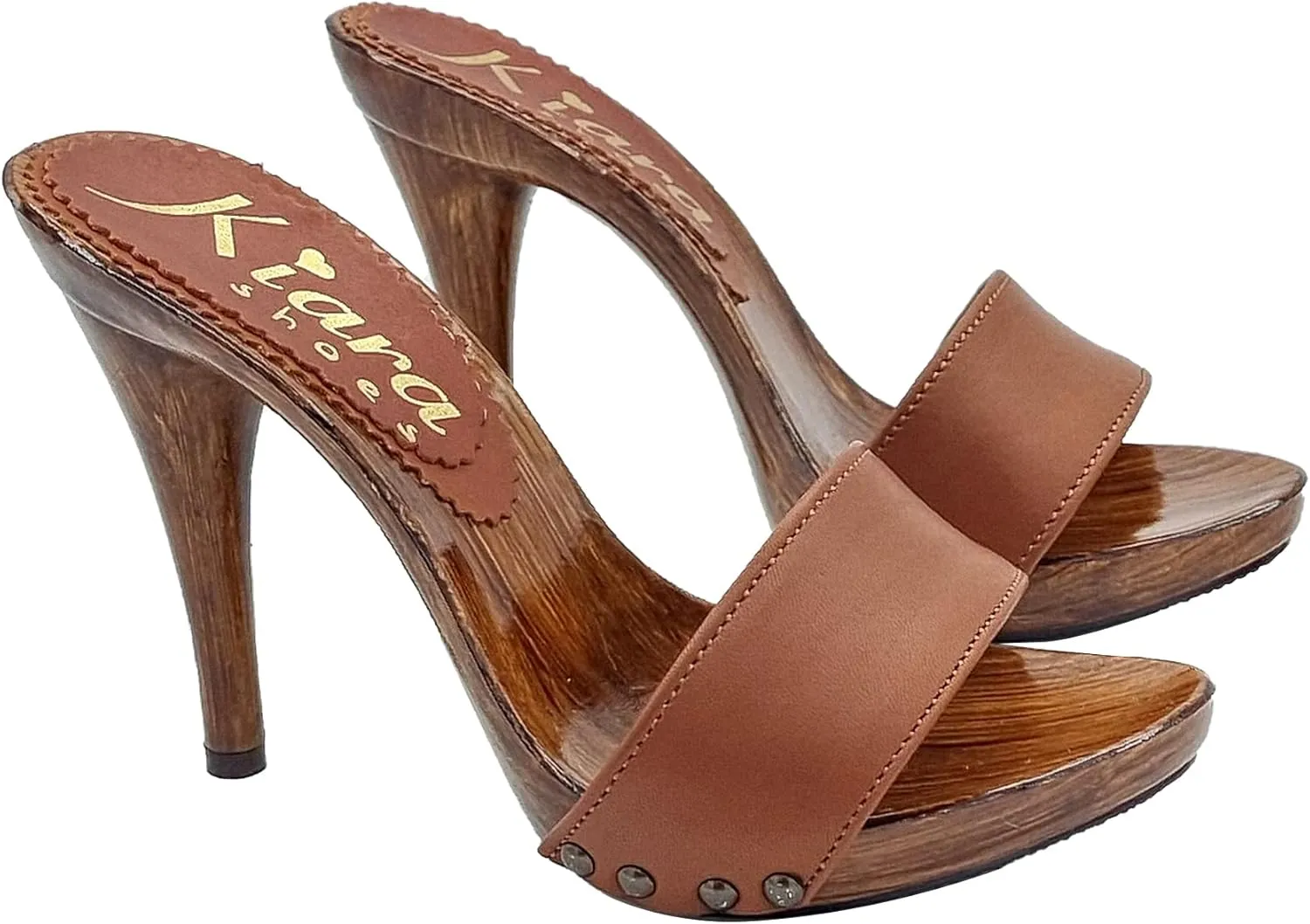 Kiara Shoes Mules with Heel 12 and Upper in Genuine Leather - KM7203 Cuoio