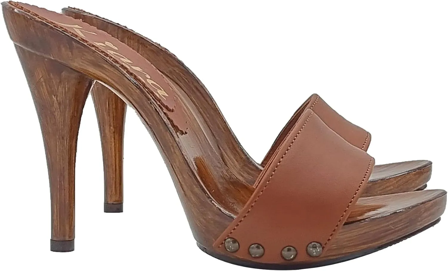 Kiara Shoes Mules with Heel 12 and Upper in Genuine Leather - KM7203 Cuoio