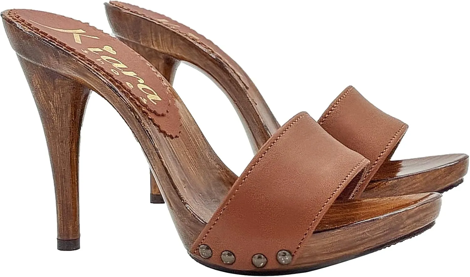 Kiara Shoes Mules with Heel 12 and Upper in Genuine Leather - KM7203 Cuoio