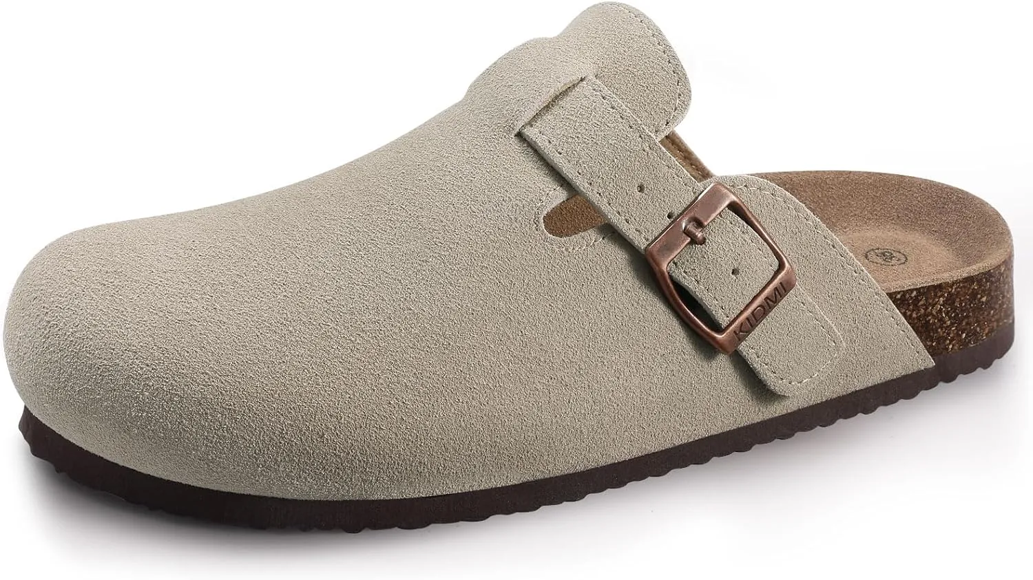 KIDMI Women's Suede Clogs Leather Mules Cork Footbed Sandals Potato Shoes with Arch Support