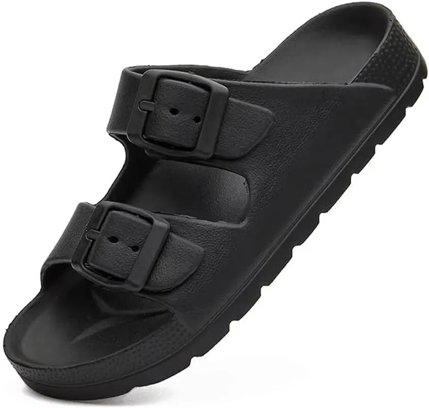 Kids Slides Sandals for Boys Girls Toddler Double Buckle Adjustable Flat Sandals Beach Pool Shower Shoes