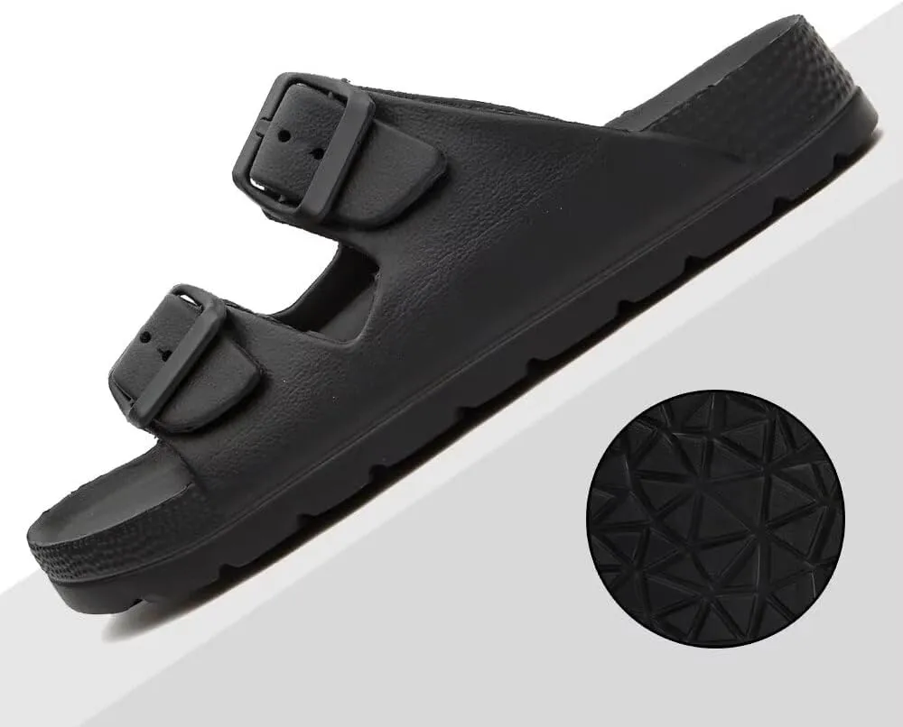 Kids Slides Sandals for Boys Girls Toddler Double Buckle Adjustable Flat Sandals Beach Pool Shower Shoes