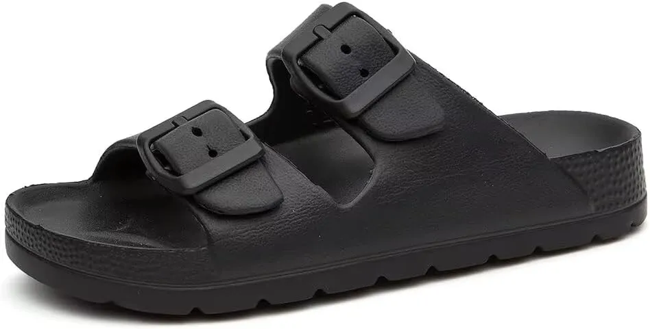 Kids Slides Sandals for Boys Girls Toddler Double Buckle Adjustable Flat Sandals Beach Pool Shower Shoes