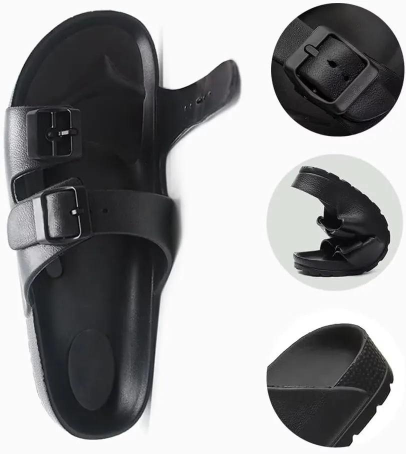 Kids Slides Sandals for Boys Girls Toddler Double Buckle Adjustable Flat Sandals Beach Pool Shower Shoes