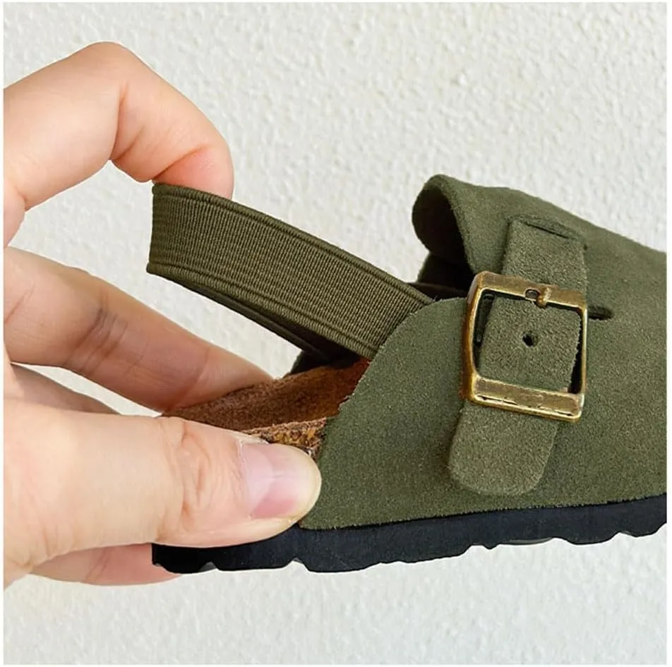 Kids Suede Clogs Toddler Clogs Boys Girls Sandals Cork Adjustable Buckle Mules