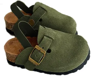 Kids Suede Clogs Toddler Clogs Boys Girls Sandals Cork Adjustable Buckle Mules