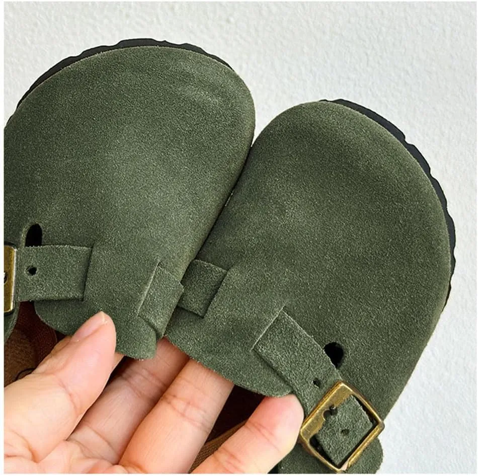 Kids Suede Clogs Toddler Clogs Boys Girls Sandals Cork Adjustable Buckle Mules