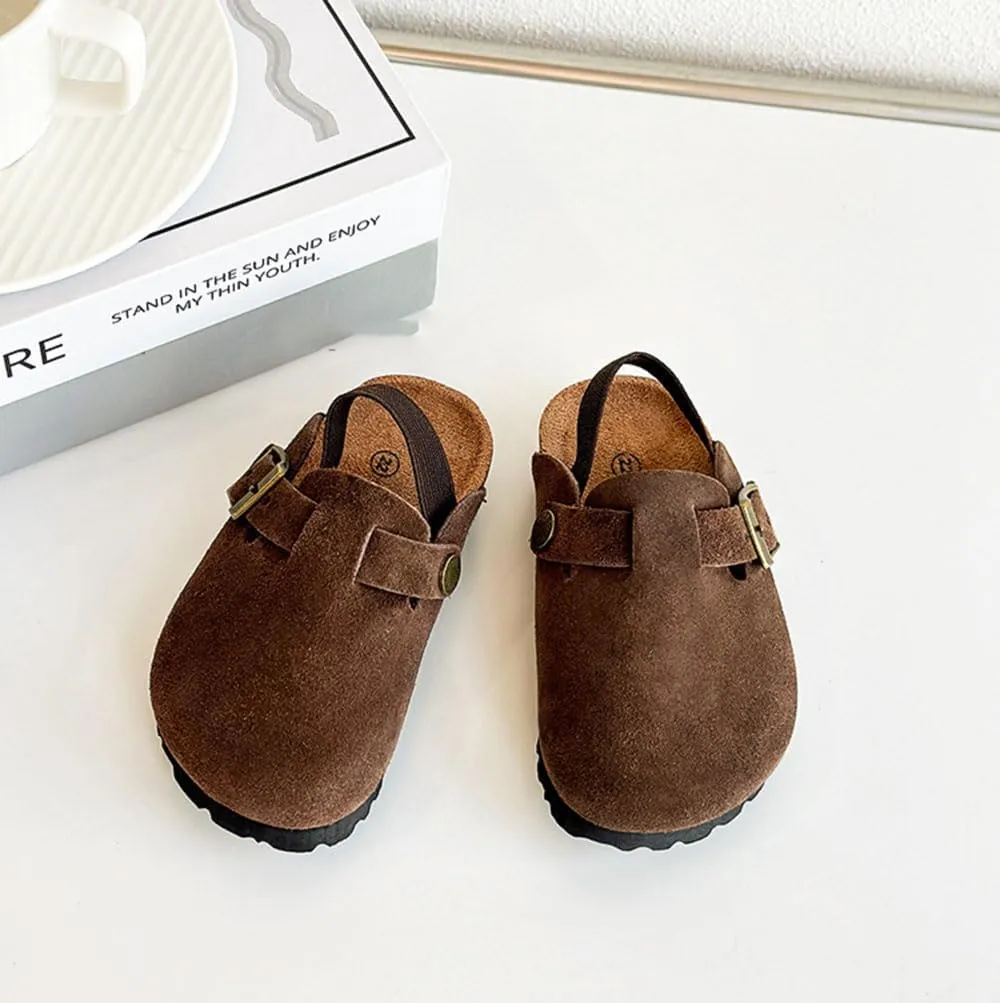 Kids Suede Clogs Toddler Clogs Boys Girls Sandals Cork Adjustable Buckle Mules