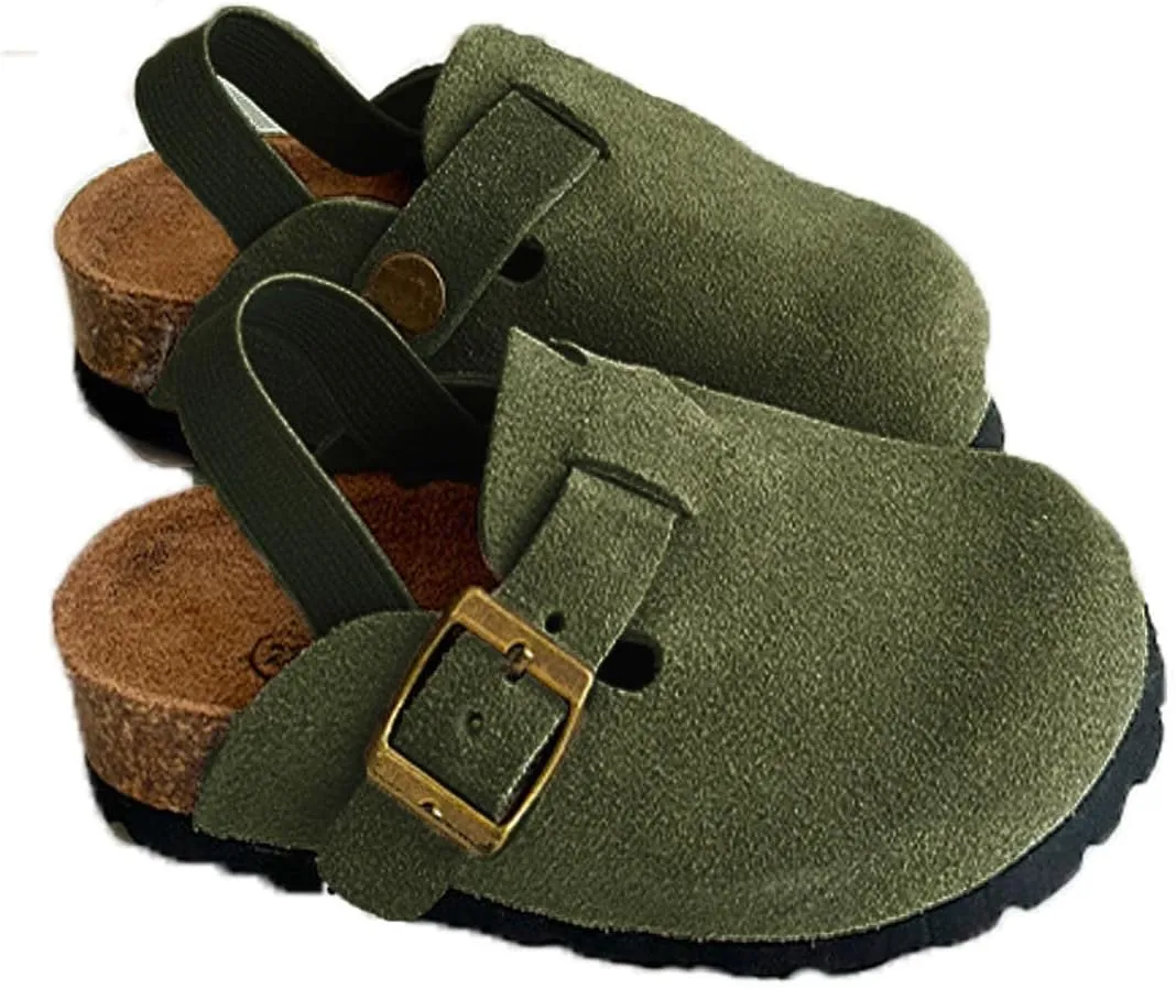 Kids Suede Clogs Toddler Clogs Boys Girls Sandals Cork Adjustable Buckle Mules