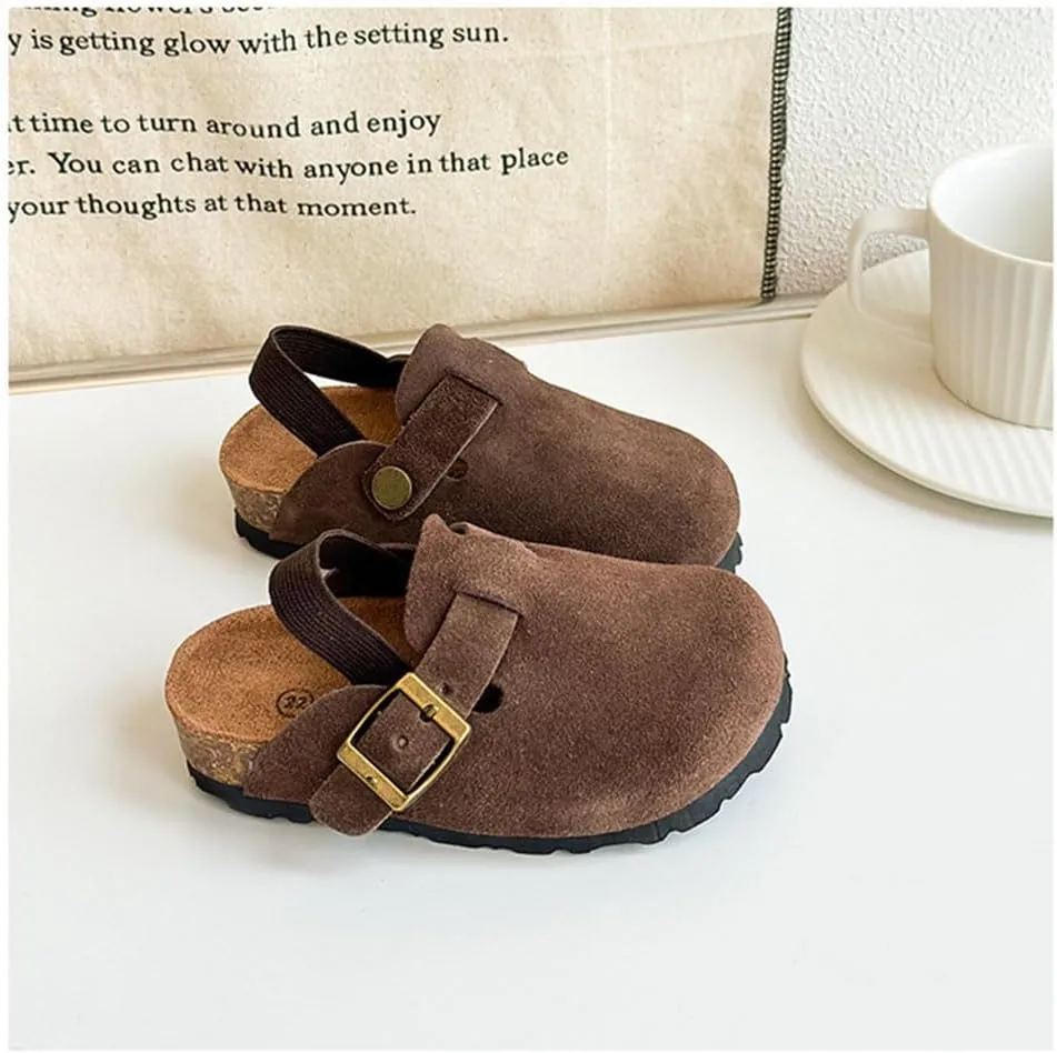 Kids Suede Clogs Toddler Clogs Boys Girls Sandals Cork Adjustable Buckle Mules
