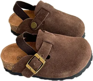 Kids Suede Clogs Toddler Clogs Boys Girls Sandals Cork Adjustable Buckle Mules