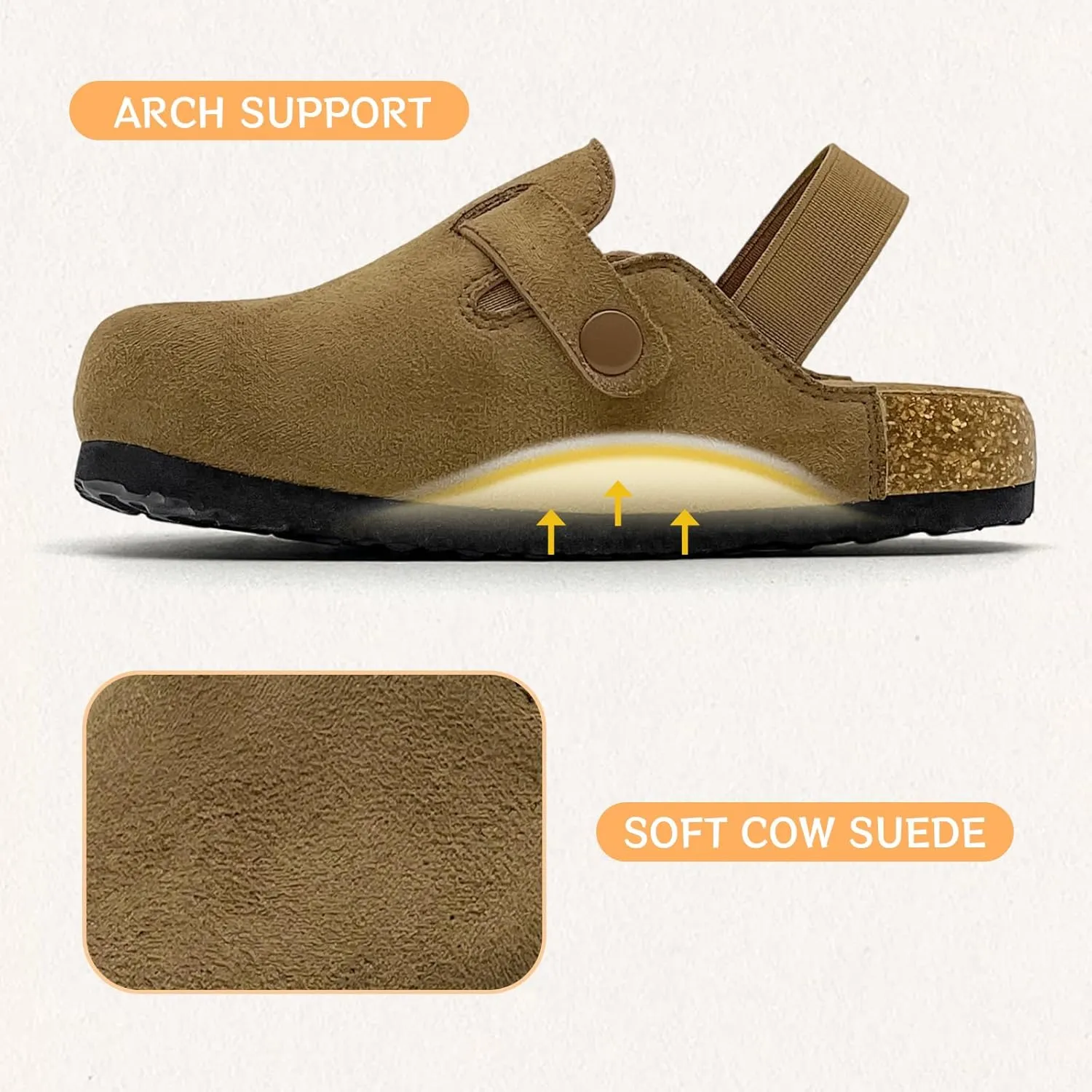 Kids Suede Clogs Toddler Clogs Boys Girls Sandals Cork Footbed Toddler Slip on Mules Indoor Outdoor Cute Sandals Classic Adjustable Buckle