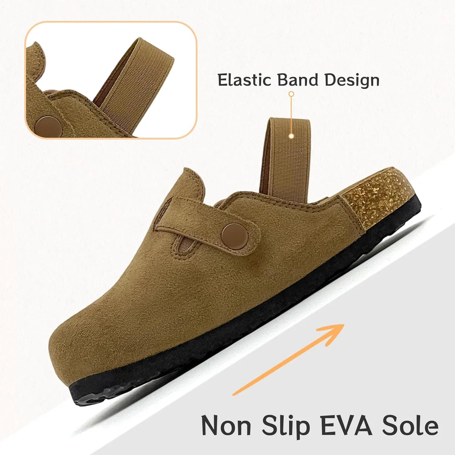 Kids Suede Clogs Toddler Clogs Boys Girls Sandals Cork Footbed Toddler Slip on Mules Indoor Outdoor Cute Sandals Classic Adjustable Buckle