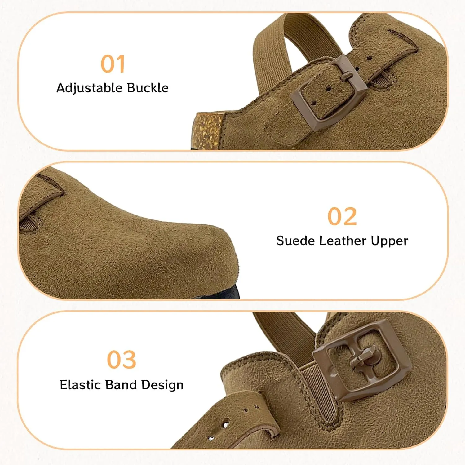 Kids Suede Clogs Toddler Clogs Boys Girls Sandals Cork Footbed Toddler Slip on Mules Indoor Outdoor Cute Sandals Classic Adjustable Buckle