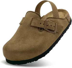 Kids Suede Clogs Toddler Clogs Boys Girls Sandals Cork Footbed Toddler Slip on Mules Indoor Outdoor Cute Sandals Classic Adjustable Buckle