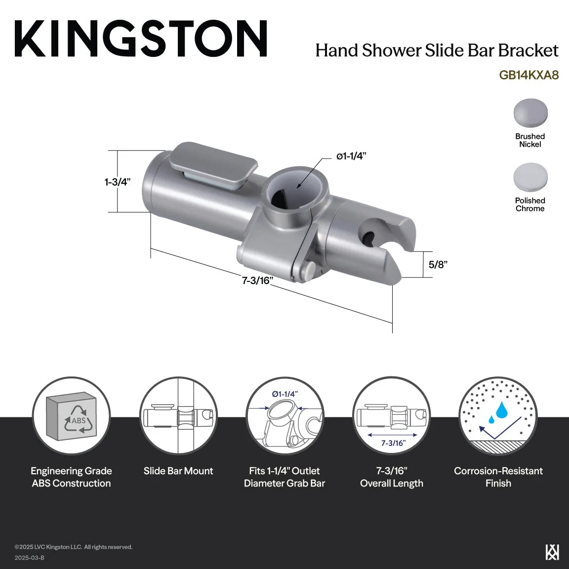 Kingston Brass GB14KXA1 Silver Sage Hand Shower Slide Bar Bracket, Polished Chrome