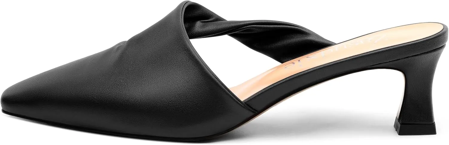 Kitten Heel Mules for Women, Trendy Square Toe Dress Party Slip on Slides Backless Dress Sandals Matte Kitten Low Heel Mules Shoes 2 Inch