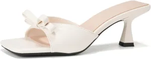 Kitten Heels for Women Slip On Square Open Toe Bow Low Heels Sandals Summer Heeled Mules Sandals Casual Dress Shoes