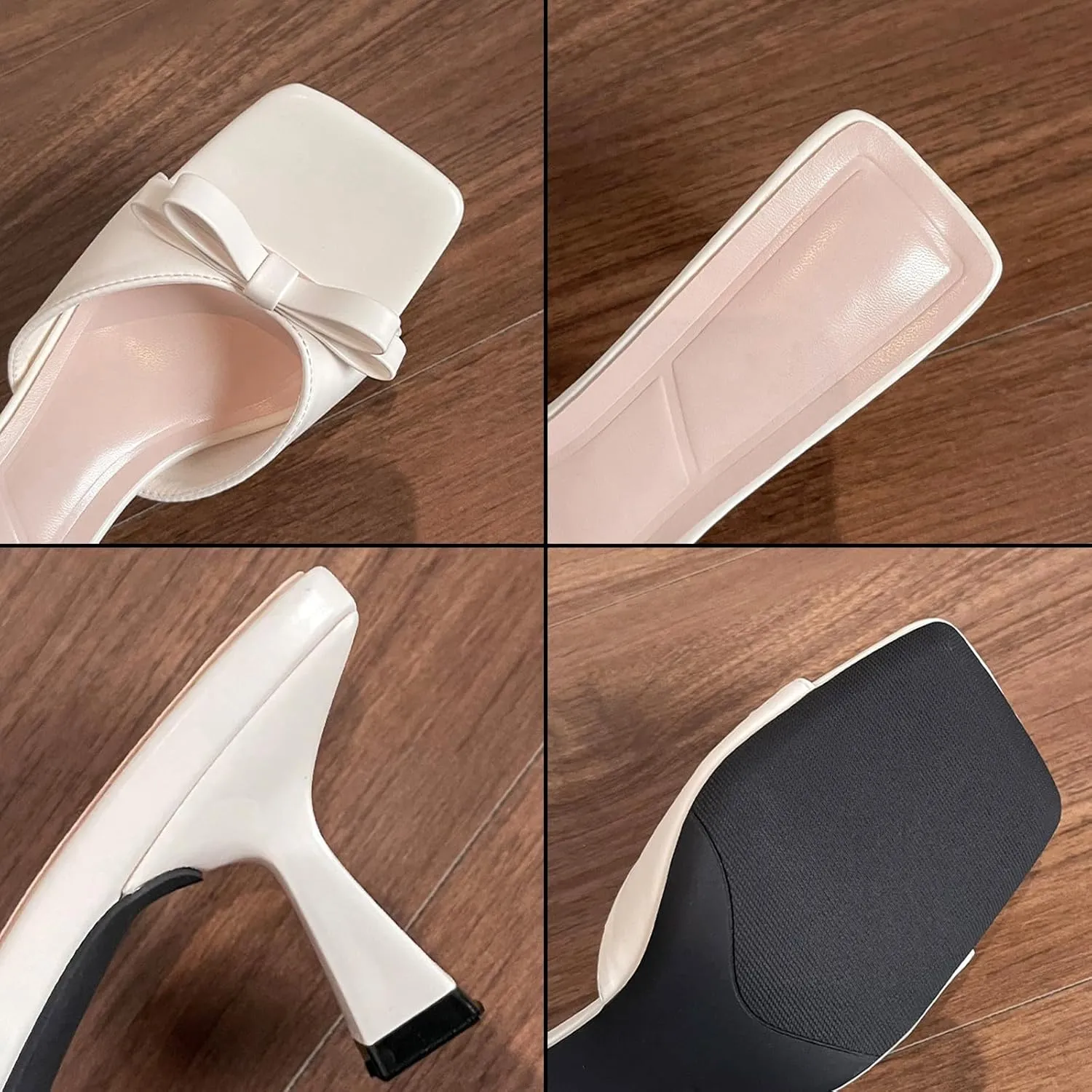 Kitten Heels for Women Slip On Square Open Toe Bow Low Heels Sandals Summer Heeled Mules Sandals Casual Dress Shoes