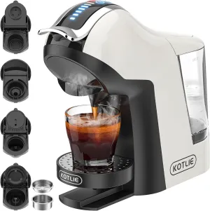 KOTLIE 5in1 19Bar Multicapsule Espresso Coffee Machine, Cold&Hot Brewing Single-Serve Coffee Maker, Cappuccino&Latte Maker for Kcup/Dolce Gusto/Nespresso Original/GroundCoffee/44mm ESE EM-308A (White)