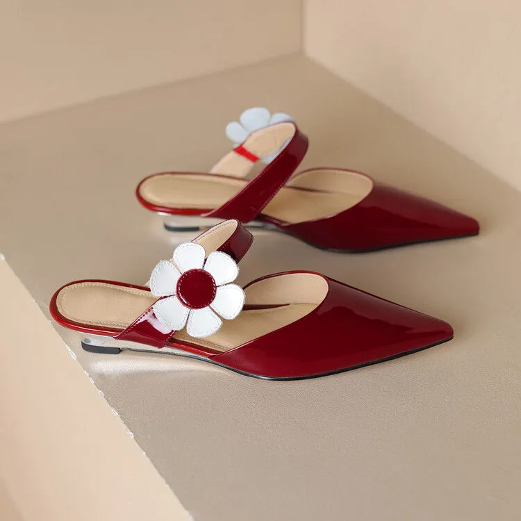 Ladies Pointed Toe Flower Detail Low Heel Mule Slip on