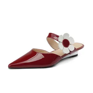 Ladies Pointed Toe Flower Detail Low Heel Mule Slip on