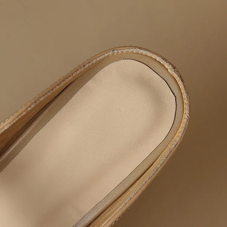 Ladies Pointed Toe Patchwork Upper Wedge Mule Slip on