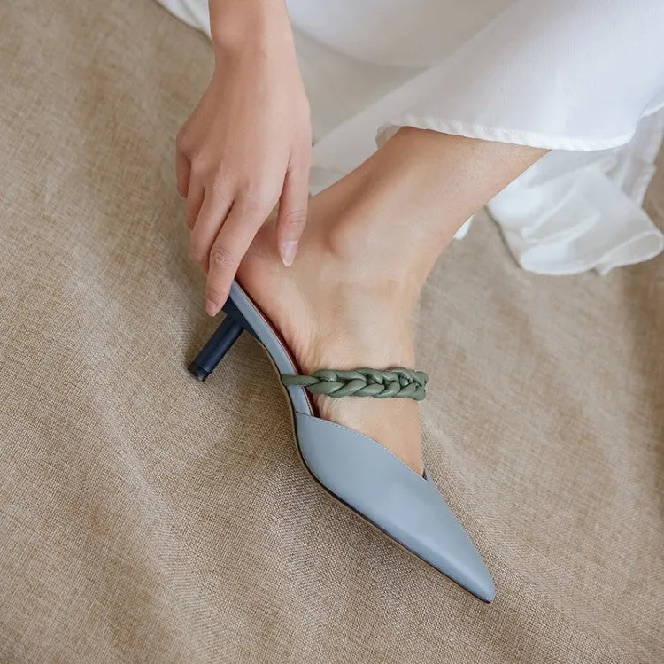 Ladies Pointy Toe Link Detail Heeled Mule Slip-on