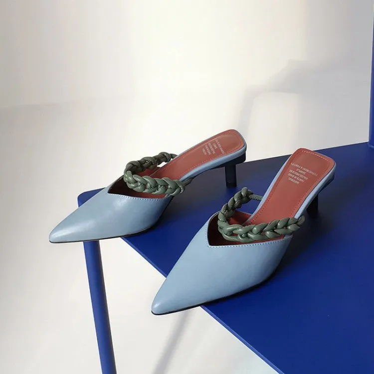 Ladies Pointy Toe Link Detail Heeled Mule Slip-on