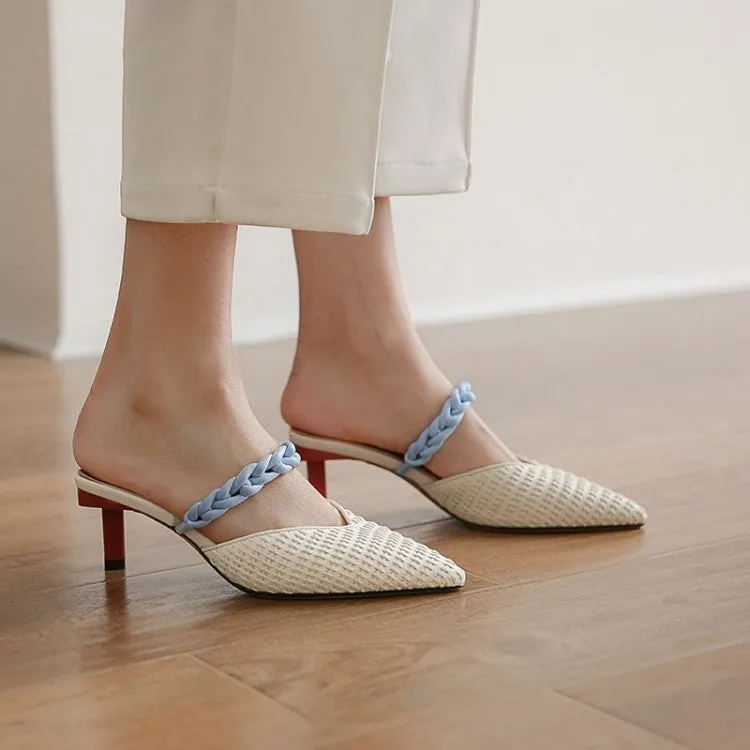 Ladies Pointy Toe Link Detail Heeled Mule Slip-on