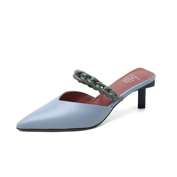Ladies Pointy Toe Link Detail Heeled Mule Slip-on