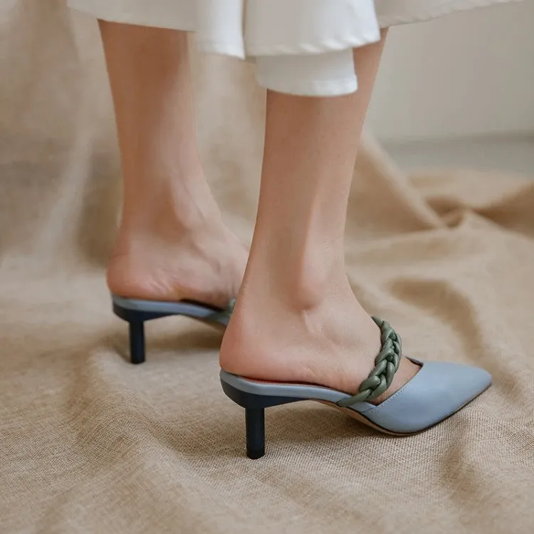 Ladies Pointy Toe Link Detail Heeled Mule Slip-on