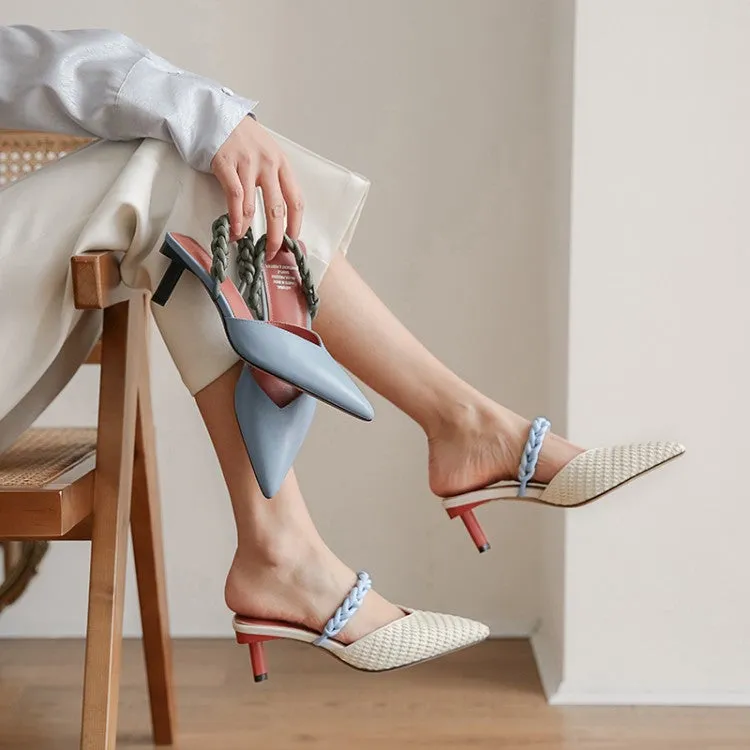 Ladies Pointy Toe Link Detail Heeled Mule Slip-on