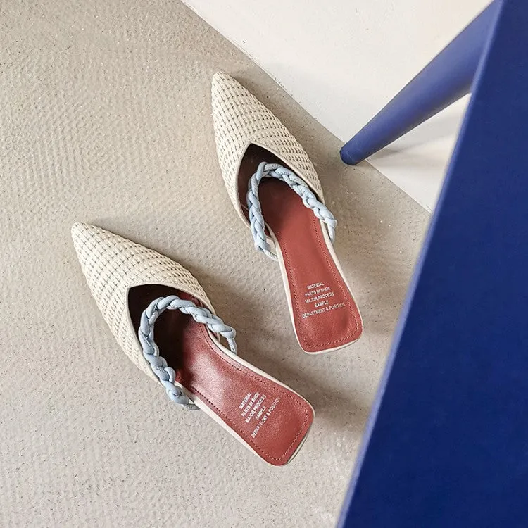 Ladies Pointy Toe Link Detail Heeled Mule Slip-on