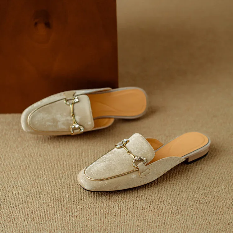 Ladies Round Toe Metal Bit Detail Flat Loafers